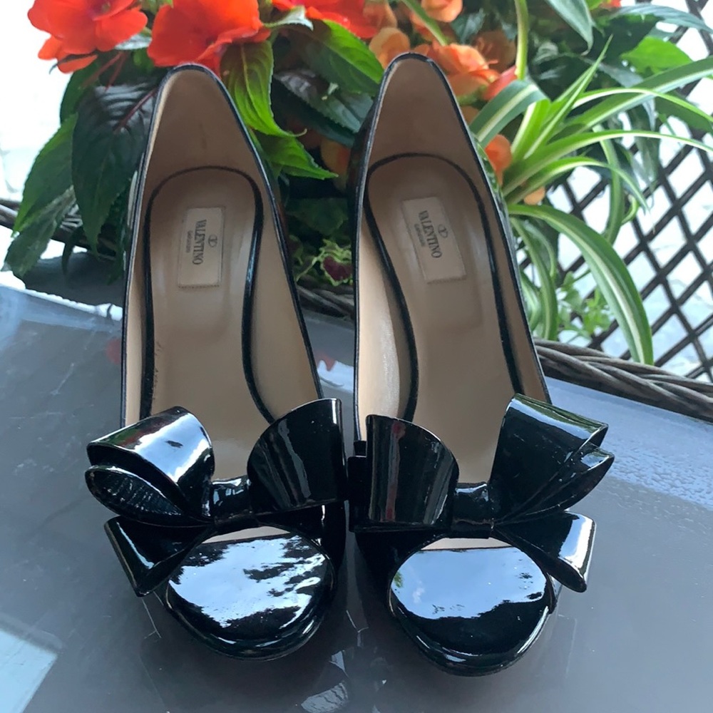 Valentino Patent Leather PeepToe Heels with Bow
